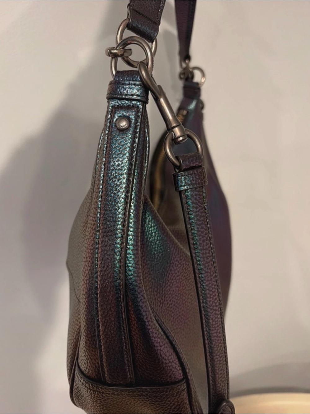 Coach Harley Iridescent Leather Hobo Bag - Teal/Green Shimmer RARE - Picture 5 of 9